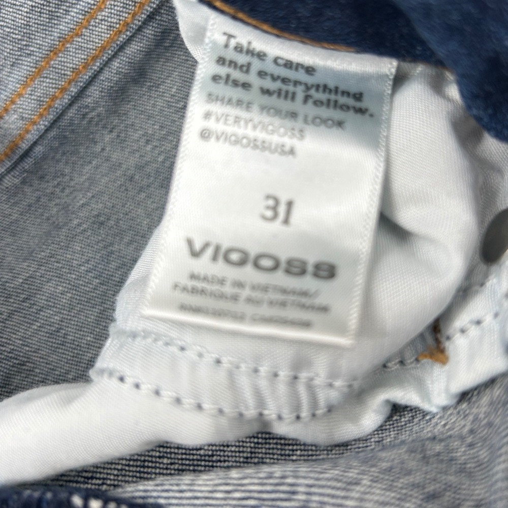Vigoss Womens Distressed Denim Shorts Blue Raw Hem Mid Rise Size 31 Cutoff - Picture 3 of 7